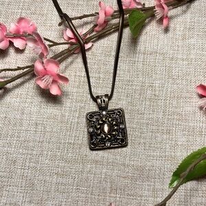 VINTAGE Gothic Bronze-Toned Square Pendant Necklace with Amber Tiger Eye Stone